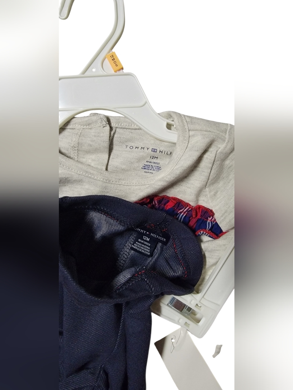 Tommy Hilfiger Cream Top with Navy & Red Plaid Trim - 12M